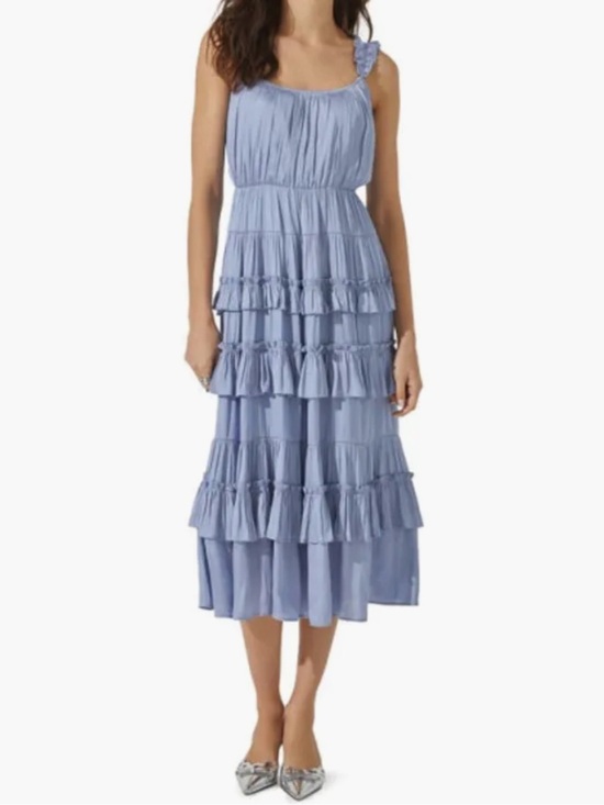 Astr Dresses & Skirts - ASTR the Label Tiered Matte Satin Midi Dress in Blue Medium